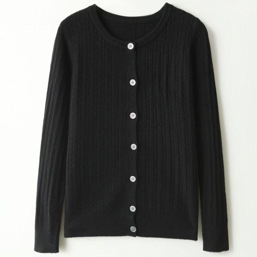 Women's thin Knit Cardigan Spring and Summer Solid Color Round Neck Knit Cardigan