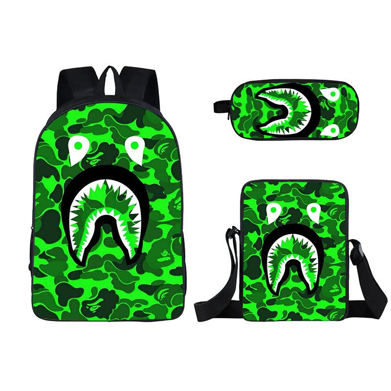 

Набор рюкзака с мультяшным акулой Мультяшная наплечная сумка с принтом Модный тренд Двойной пенал Double pencil case