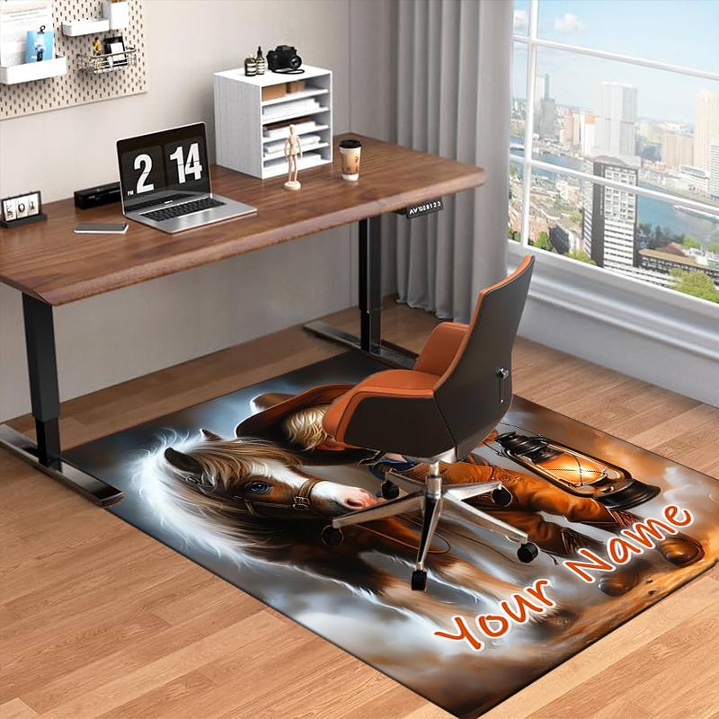 1PC Custom Name Boy And Horse Adventure Theme Floor Mat Ideal for Living Room, Game Rooms, Office, Bedroom,Floor Mat Playful Design111