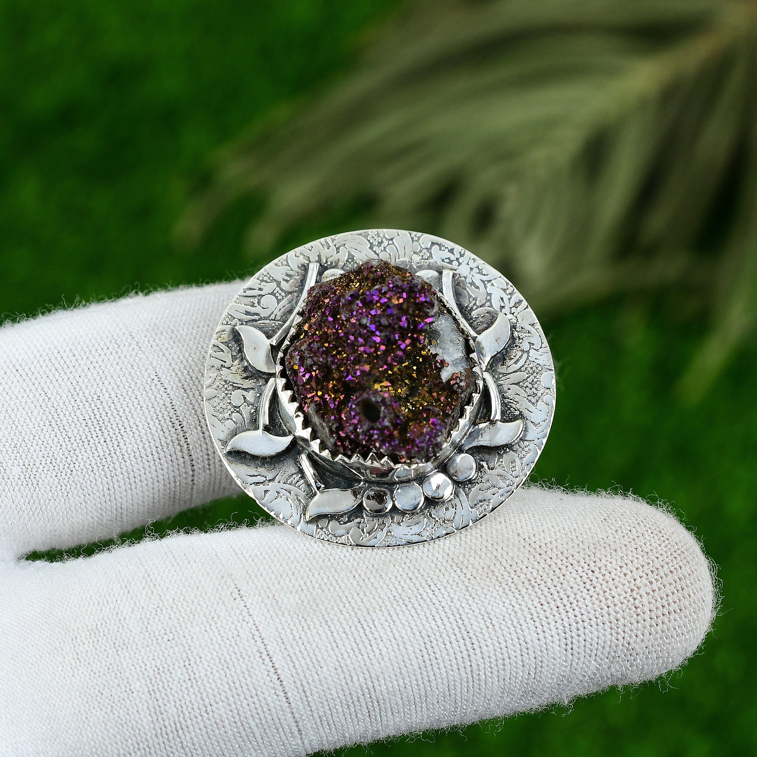 

Wedding Gift For Her 925 Sterling Silver Natural Titanium Druzy Gemstone Pendant