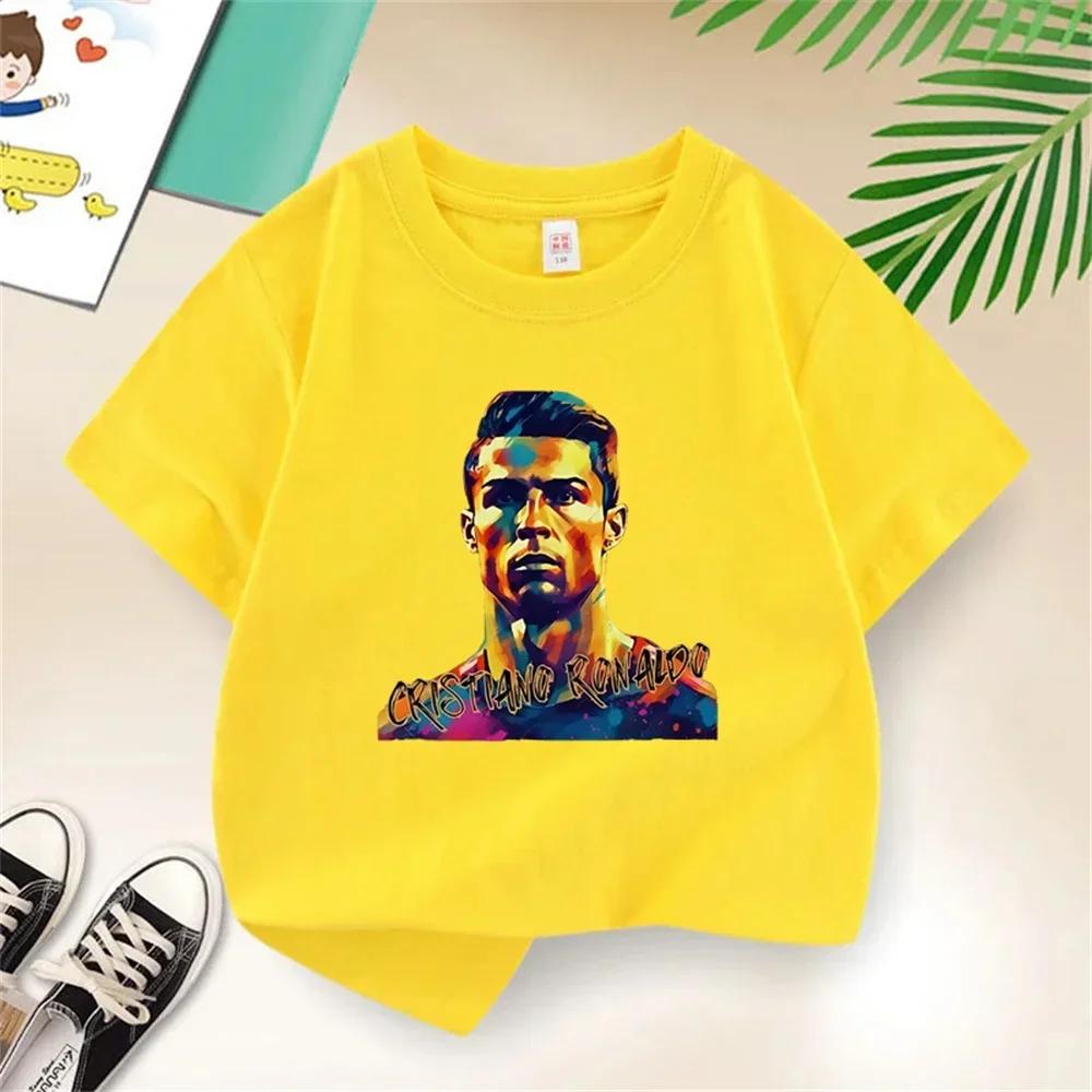 Summer Football Star Cr7 Children's T-Shirt Cool Polyester Casual Sports Boy Girl Costume Party Cartoon Birthday Gift Kid Tees Tops
