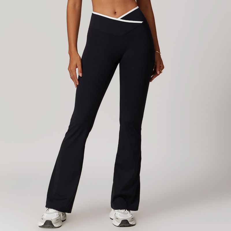 Contrast Color Fashion Nude Feel Skinny Yoga Pants Women s Micro Cross High Waist Loose Pants Women s Sports Fitness Hip Lifting Stretch Premium Black XL