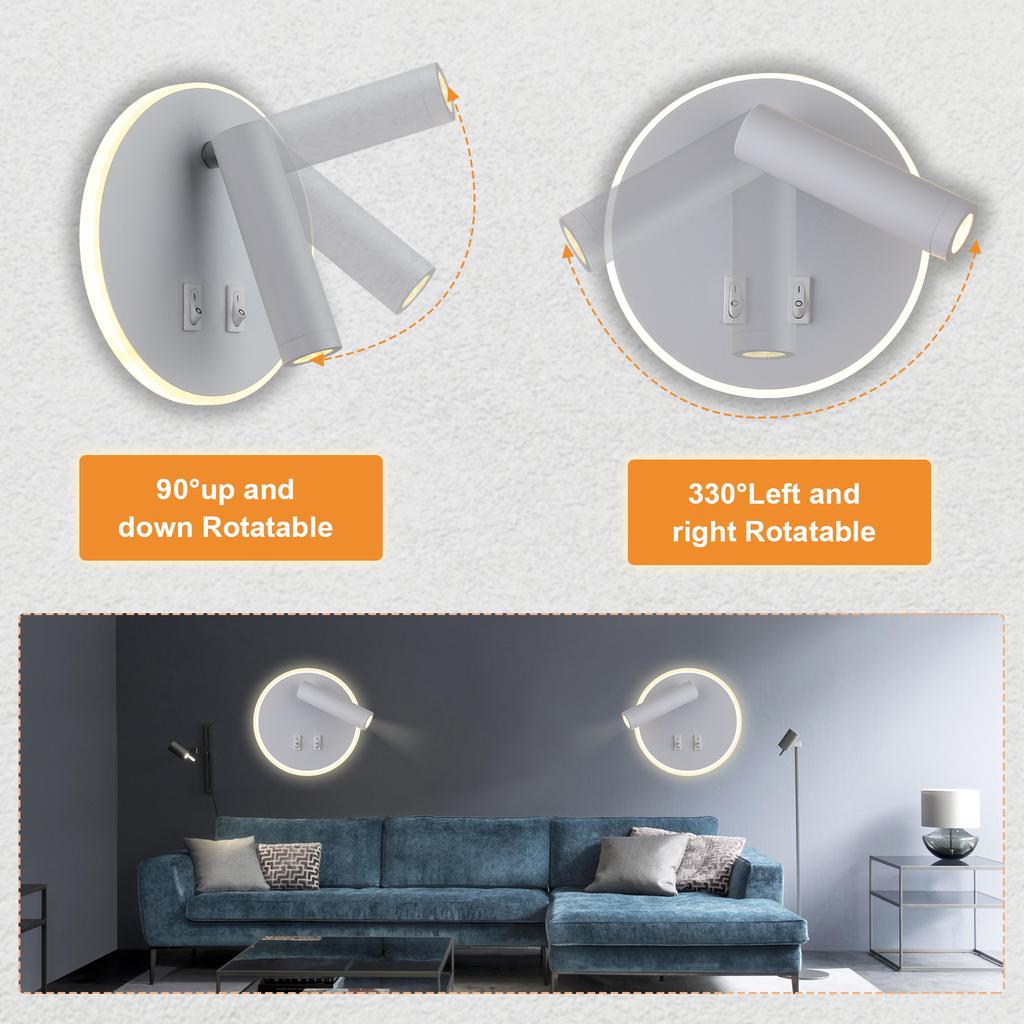 3W 10W LED Spotlight Wall Lamp 330 Degree Rotation Adjustable Indoor Backlight Sconce Lamp With Switch Home Bedroom Lighting