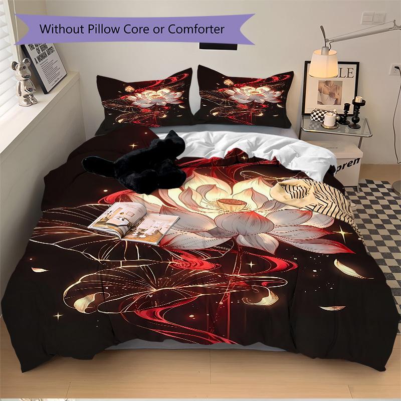 3pcs Lotus Bloom Bedding Set, Includes Without Pillow Inserts, Soft Comfortable Bedding Set,All-Season Use A0924022