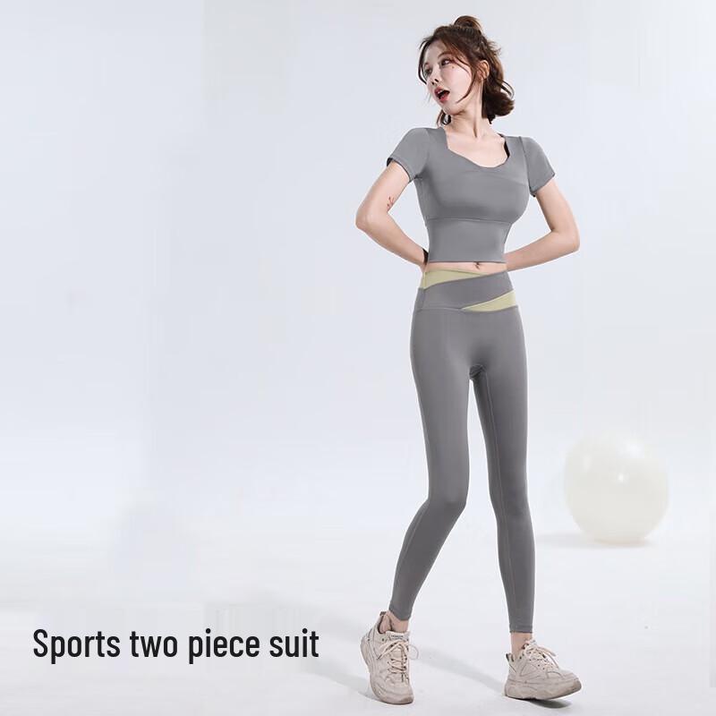 WEZHO Quick-Dry Fitness Short-Sleeve Top & Long Pants Set