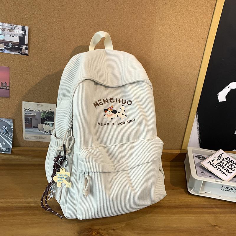 

College style schoolbag female junior high school student cute versatile corduroy backpack casual large capacity high school college student backpack single bag бежевый