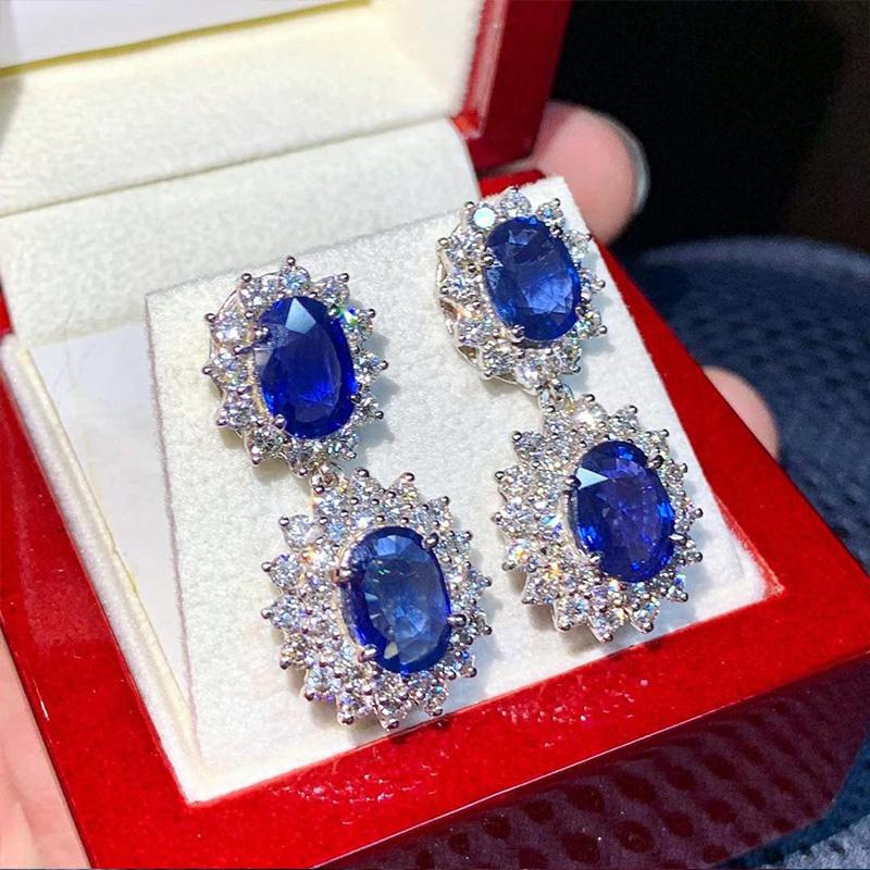 Huitan Luxury Blue Cubic Zirconia Dangle Earrings Women for Wedding Engagement Noble Accessories Elegant Lady's Jewelry Gift Hot