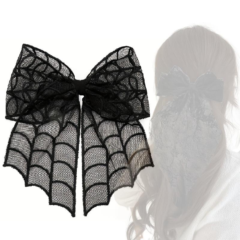 Gothic Punk Spider Web Bow Hair Clip Women'S Black Lace Halloween Hair Accessory, Vintage Everyday Hairpin with Intricate Design, Durable Hair Accesso
