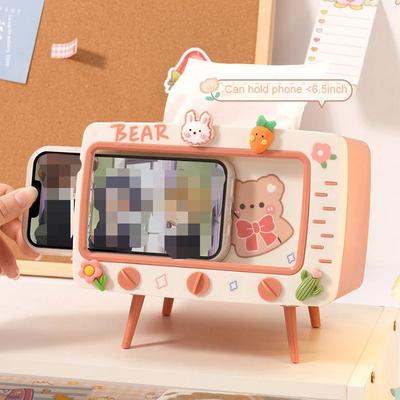 Cute TV Tissue Box Mobile Phone Stand Desktop Multi-purpose Storage Box Home Living Room Creative Cartoon Dining Room Tissue Box