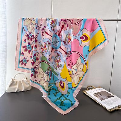 Cartoon Emulated Silk Printed Silk Scarf Shawl Neck Protection Scarf Decorative Luxury Women'S Scarf