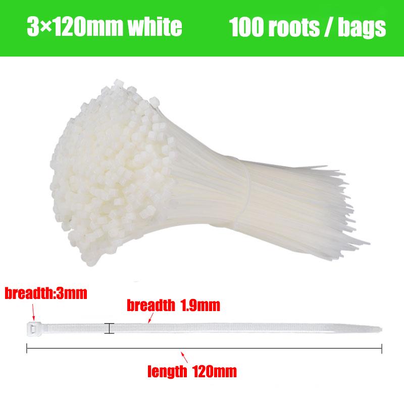 

100 шт./пакет Кабельні стяжки Самозамикаються пластикові нейлонові стяжки Білий органайзер Застібка для дроту Кабельні стяжки-блискавки