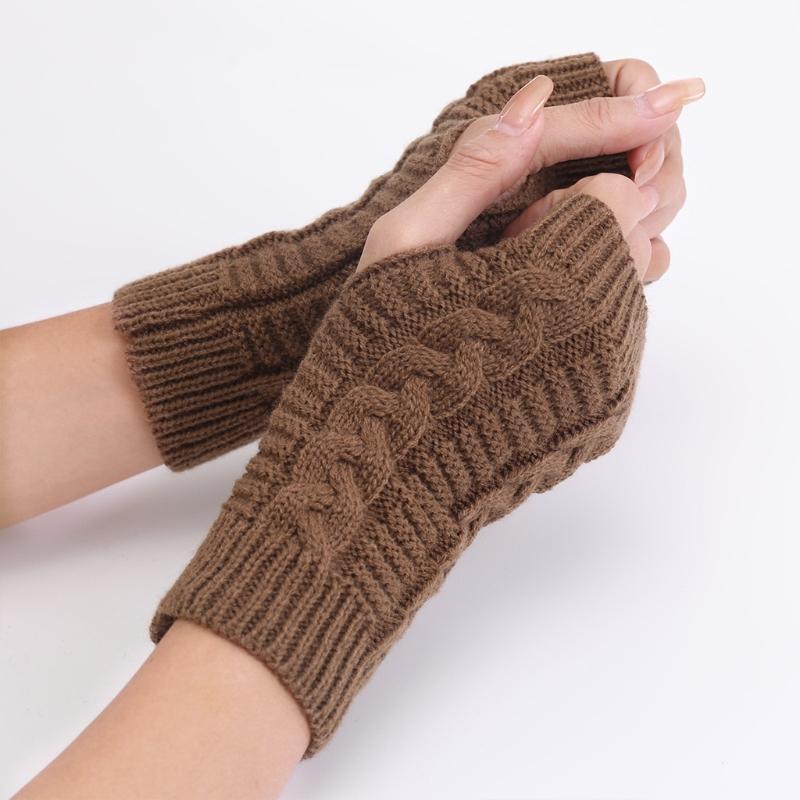 1 Pair Acrylic  Unisex Comfortable Short Figure 8 Twist Half Fingerless Gloves for Typing for Men and Women