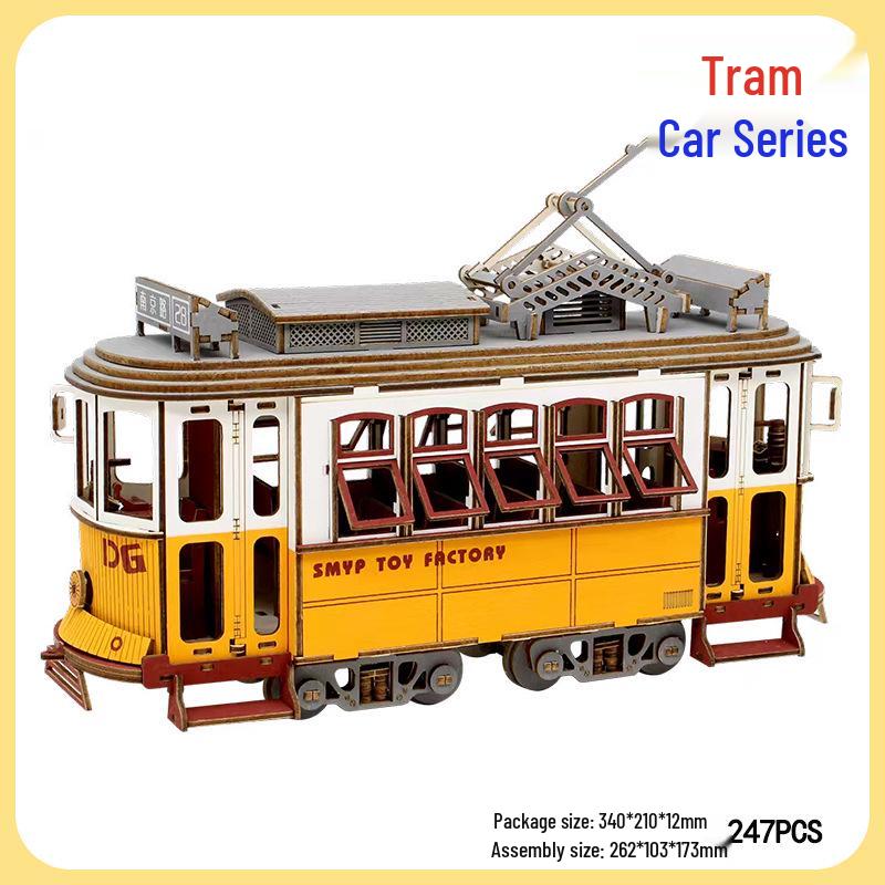 3D Wooden Steam Locomotive Puzzle Toy - DIY Handmade Model for Children