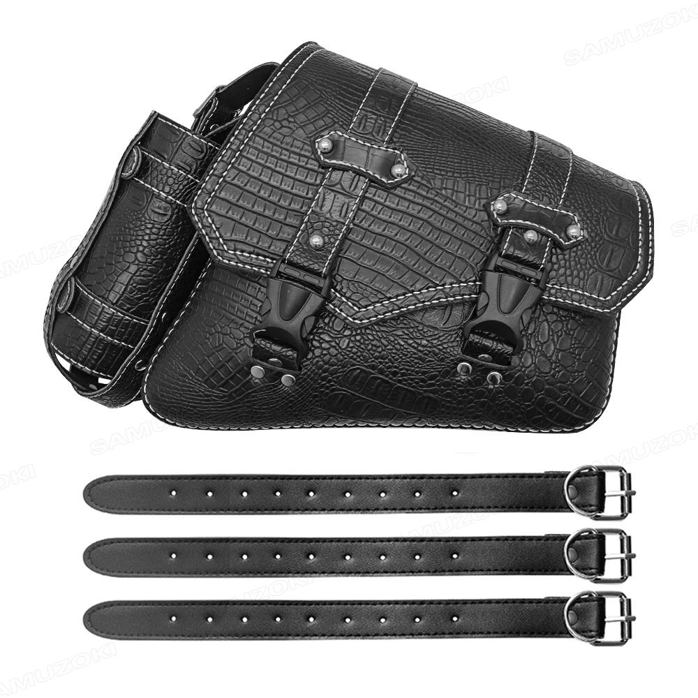 Universelle Motorrad Luxus Schwarz Krokodilmuster Kunststoff Schnalle Aufbewahrungswerkzeug Tasche Satteltasche Gepäcktaschen Linke/Rechte Seite
