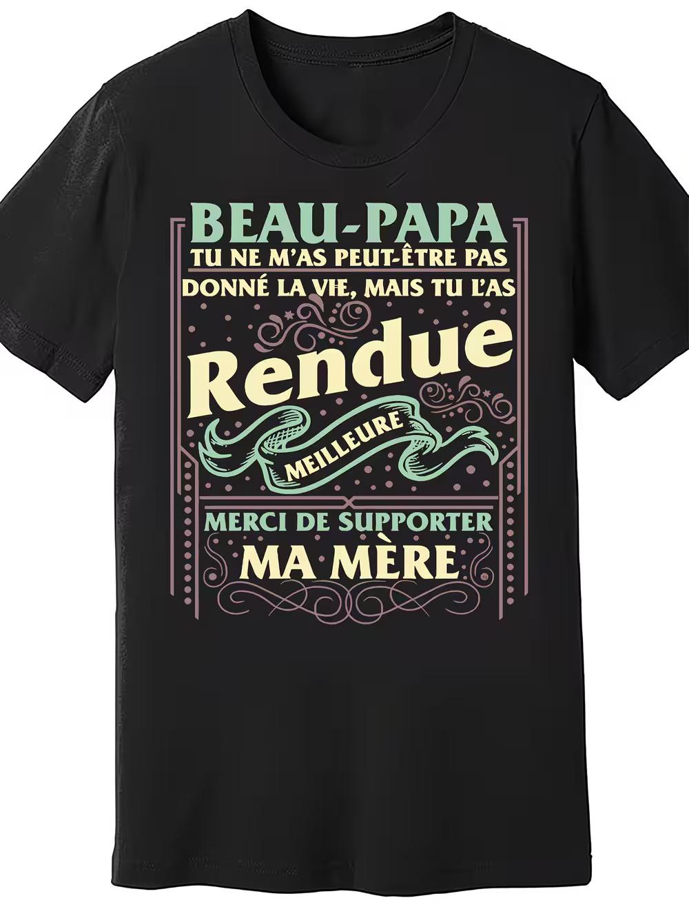 Men s Funny French Quote Graphic T-Shirt-  Beau Papa  Humorous Design Short Sleeve T-Shirt M