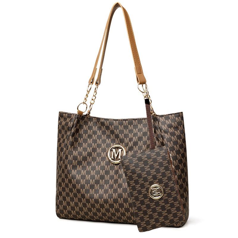 Tote bag med stor kapasitet pluss kombinasjonsveske med clutch, sett med ordtrykk, kjede med skulderreim dameveske.