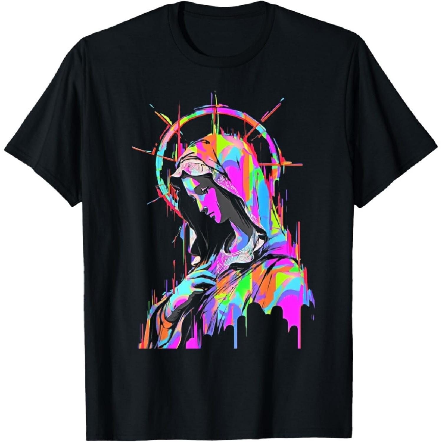 

Mother Mary, Virgin Mary Vintage 80s Catholic Art Graphic #1 T-Shirt XXXXXL чорний