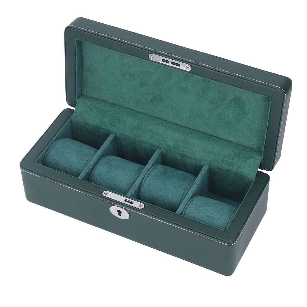 4-Schlitz Uhrenbox Organizer mit Schlüssel Mikrofaserleder Grün Exquisite Uhrenaufbewahrungsbox