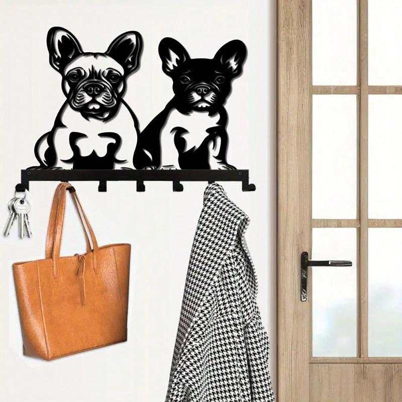Metal Dog Wall Art 7 Hooks Bathroom Kitchen Organizer Rustproof Home Decor