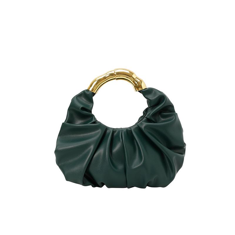 

Fashi Ruched Women Handbags Luxury Metal Handle Hand Bags Luxury Soft Pu Leather Small Tote Bag Elegant Party Clucth Bag 2026 30 3 23cm зелёный