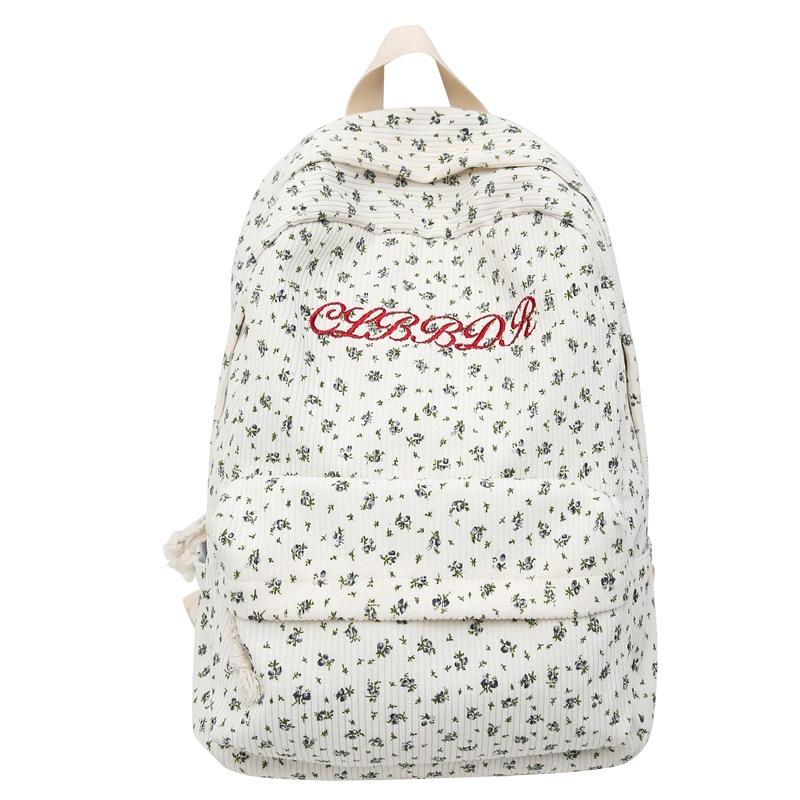 Women's Floral Print Backpack Corduroy Student School Bag Campus Large Capacity Backpack