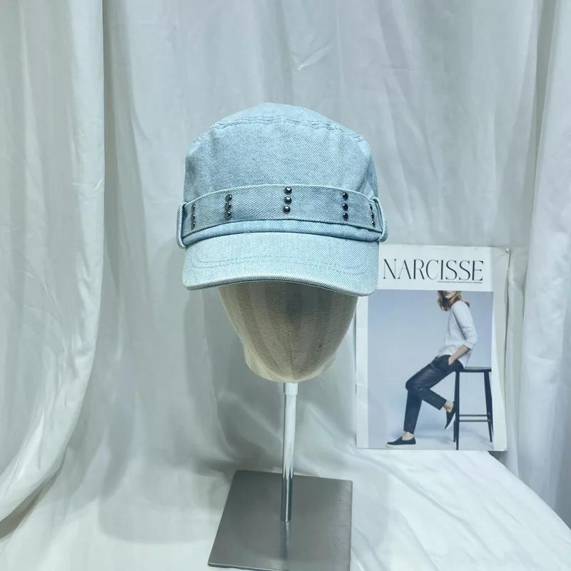 Vintage Distressed  Cap - Studded Beret & Duckbill Hat Slouchy Flat Top for Women Face Flattering Newsboy