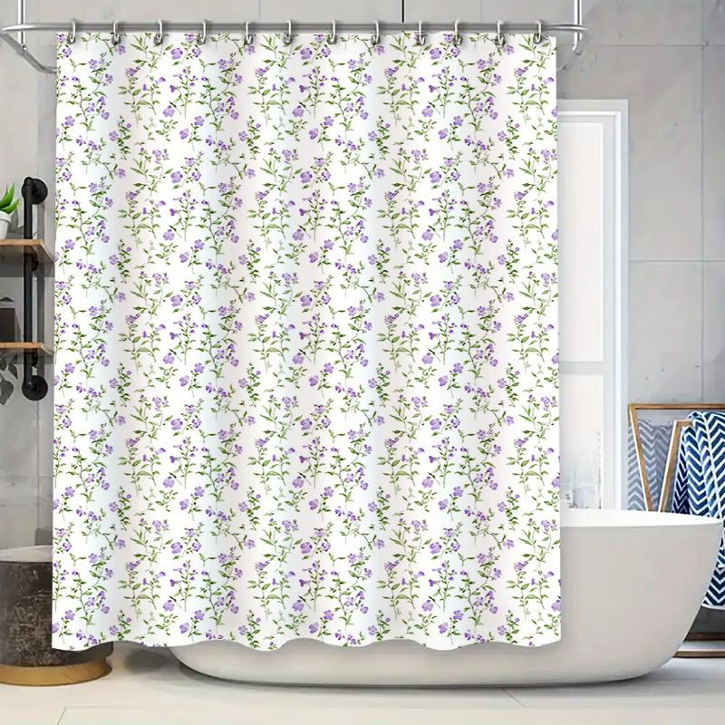 

Purple Floral Shower Curtain Home Decor Bathroom Waterproof Fabric Printed Bath Liner White Purple 72X84 Inches W60H190(CM)-1 Pcs