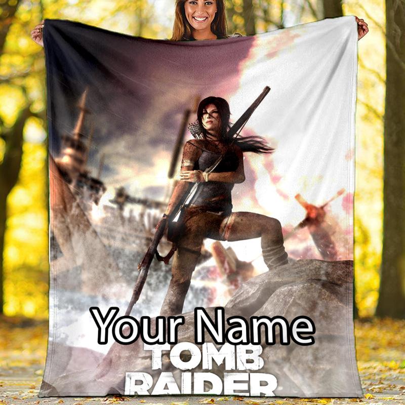Custom Name Tomb Raider Theme Printed Blanket - Perfect for Couch, Bed, Travel & Outdoor Use | Machine Washable, Cozy & Durable.