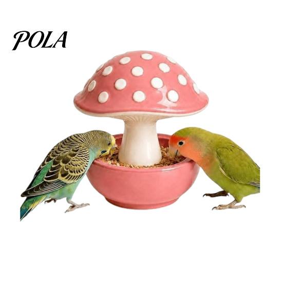 Resin Mushroom Bird Feeder, Spill Proof No Mess Bird Cage Food Bowl, Covered Water Bowl for Budgie Cockatiel Lovebird