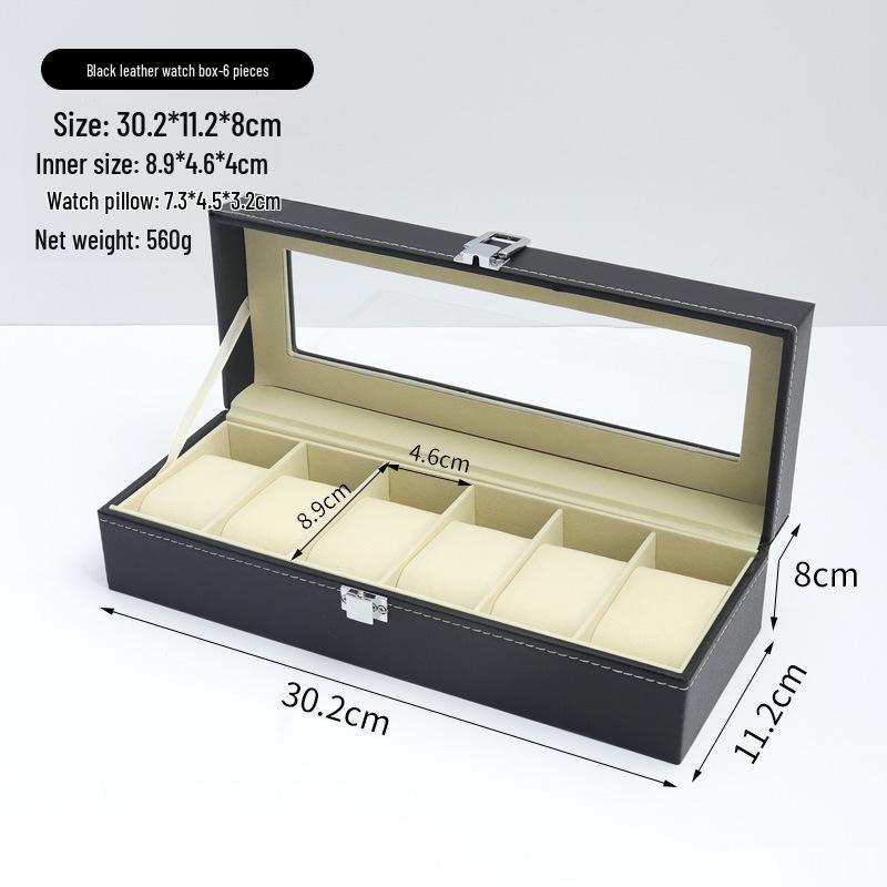 Dustproof Wood Grain Leather Jewelry Watch Box with Glass Display Top