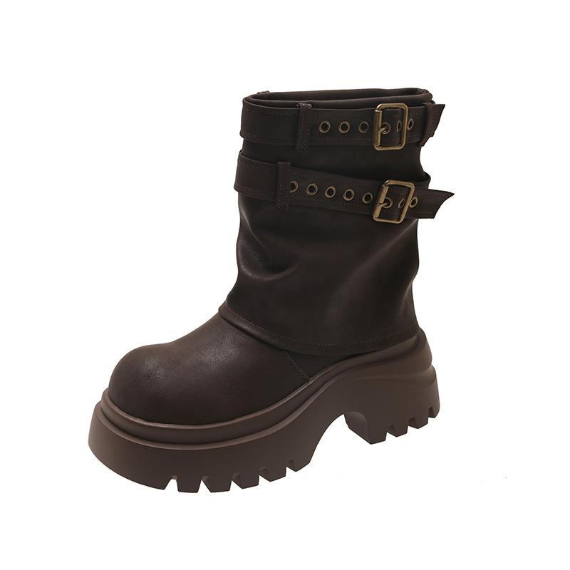 Maillard mid-tube cowboy knight boots women's 2025 autumn new small thick-soled heightened trousers Martin boots