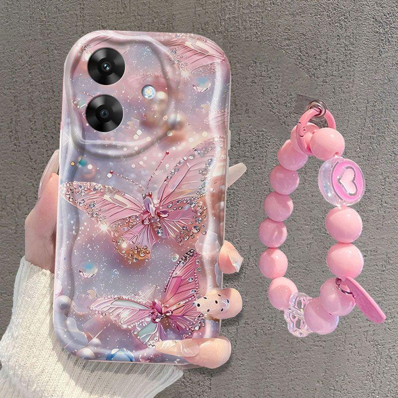 Realme Note60 Mobile Phone Case Cream Pattern White Crystal Butterfly