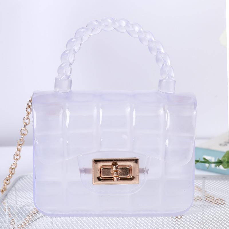 girls Grid Mini Crossbody Fresh Sweet PVC Jelly Bag Wholesale Foreign Trade Crossbody Purse With Lock Buckle Chain Candy Color