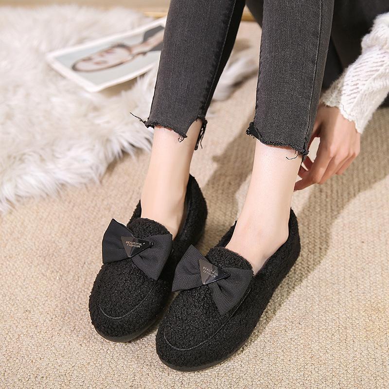 Fashion women's cotton shoes fleece thickened warm indoor home shoes Doudou shoes bow women's shoes
