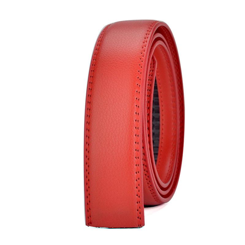 Pánský pásek z pravé kůže, druhá vrstva hověziny, šířka 3,5 cm, bezhlavá automatická přezka, červená/bílá/oranžová.