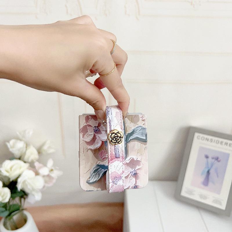 Embossed Watercolor Flower Samsung Z Flip6/5/7 Case with Anti-Lost Wrist Strap