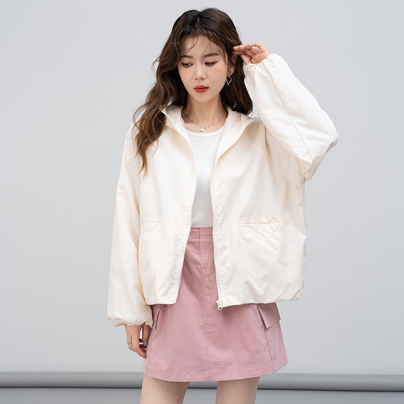 2025 Spring/Autumn Women's Hooded Petite Casual Loose Windbreaker Jacket