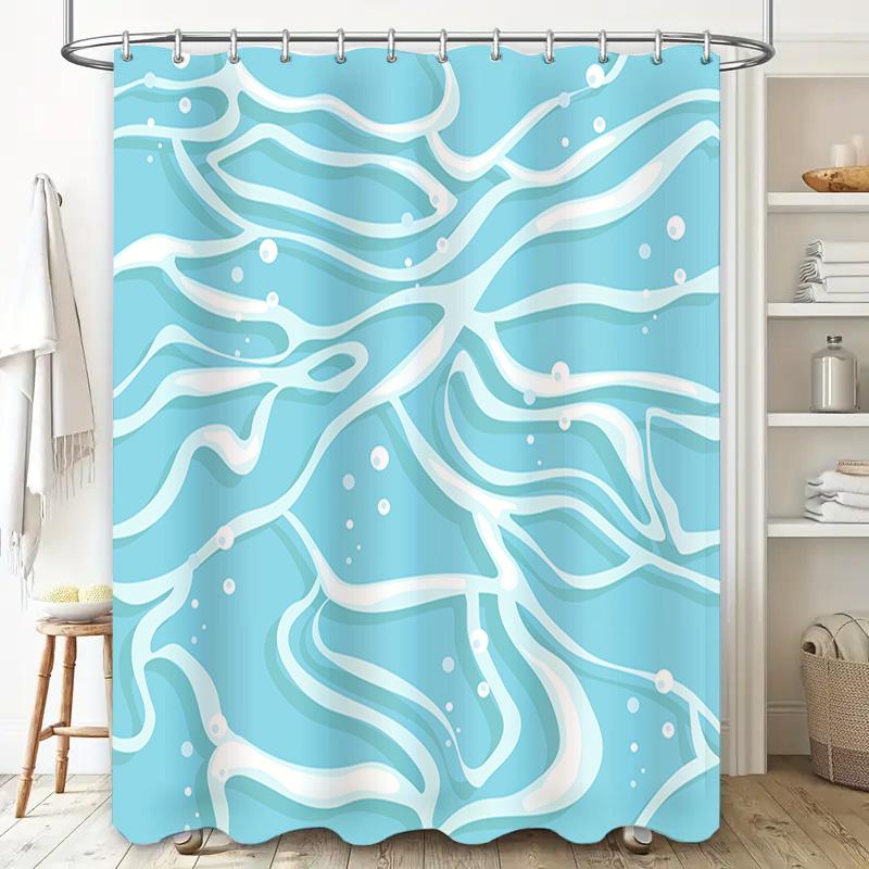 Blue White Waves Shower Curtain Waterproof Fabric For Bathroom Decorations Easy Installation Water Repellent Home Supplies