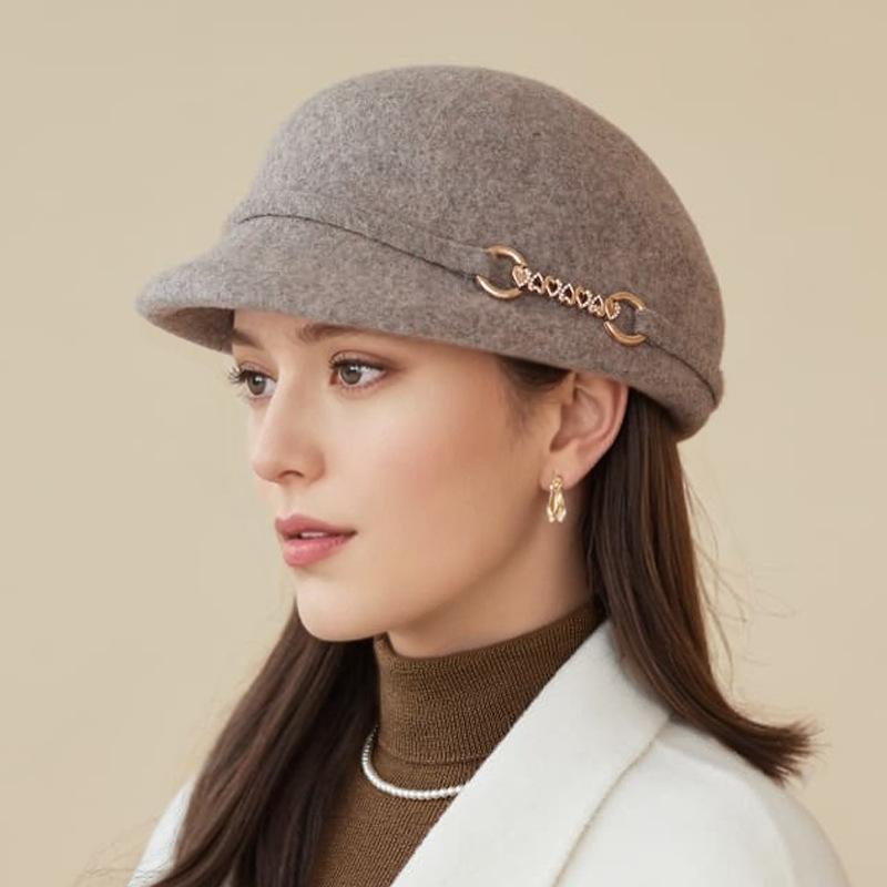 Vlněný baret Dámský podzimní a zimní retro cylindr klobouk módní kupolovitý vlněný jezdecký klobouk