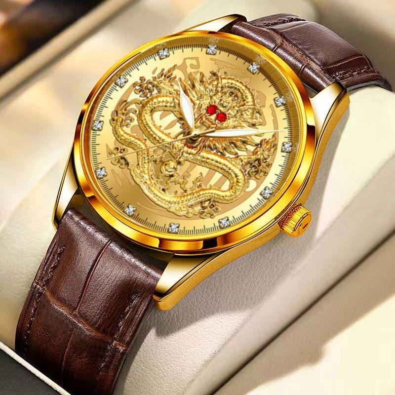 New Fashion Automatic Non-mechanical Waterproof Men's Watch High-grade Gold Dragon Quartz Watch Men's Watch