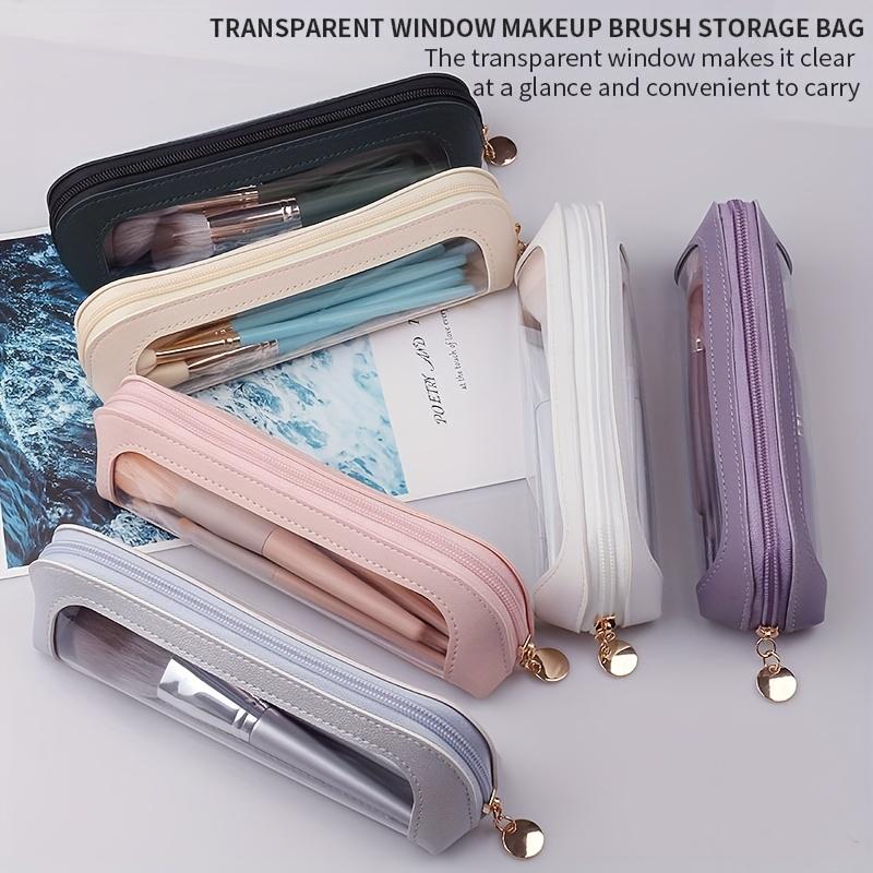 Transparent Makeup Brush Storage Bag, Portable Hand-Held, Easy Design, Large Capacity for Eyebrow Pencils And Eyeshadow Brushes