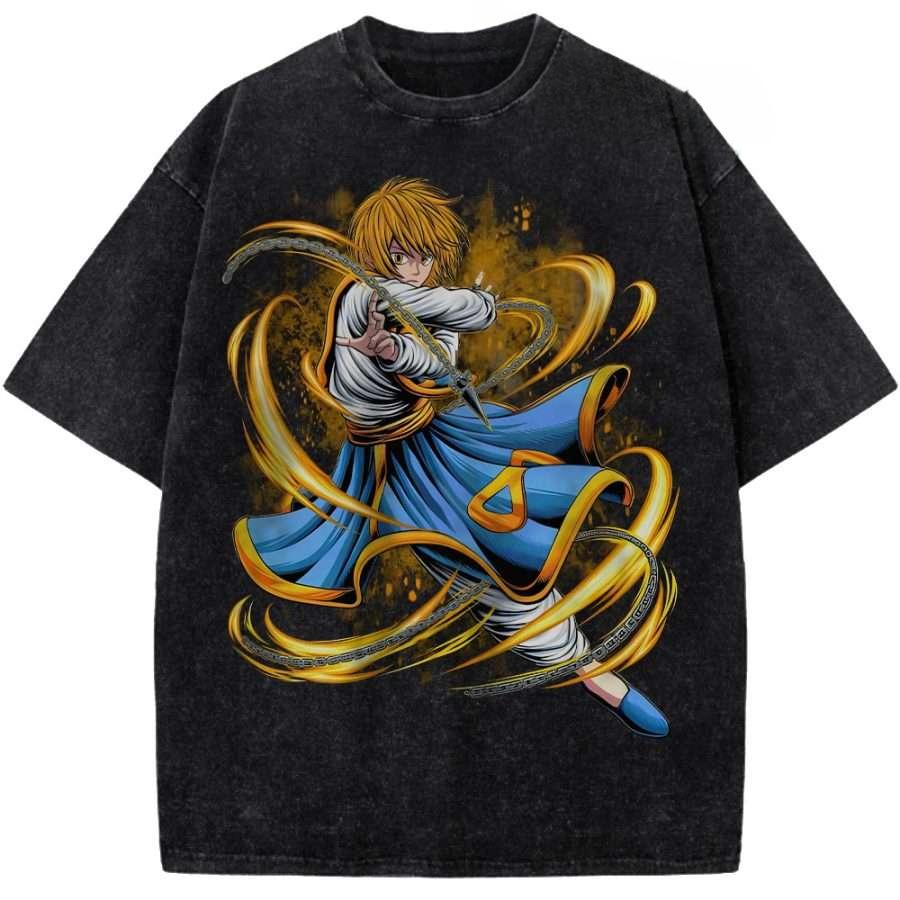 Killua Zoldyck Print T-shirt Hunter x Hunter Anime Clothing Men Cotton Tshirts Vintage Washed Tee Harajuku Oversized T Shirt
