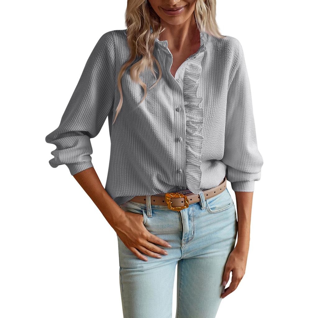 Women's Fashion Cardigan Ruffled Long Sleeve Shirt Top