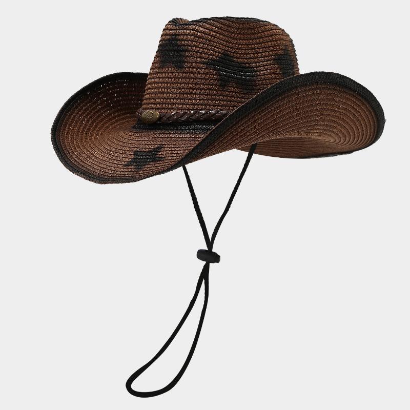 Western Cowboy Straw Hat Ethnic Style Outdoor Sun Protection Pentagram Panama Hat