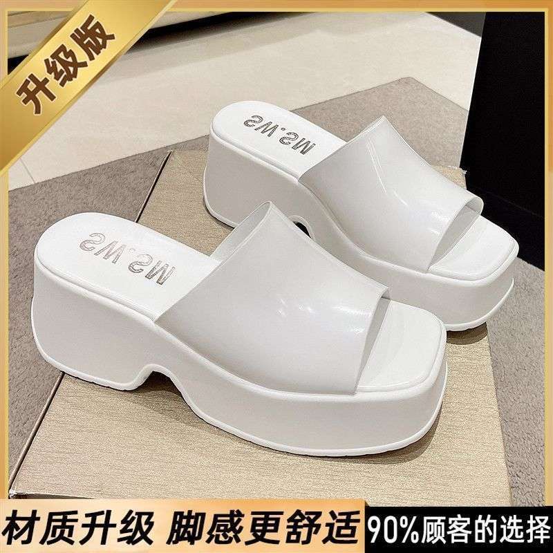 Thick-soled Slippers for Women's Summer Wear 2025 New Muffin Heightening One-word Slippers High-end Casual Sandals Tide