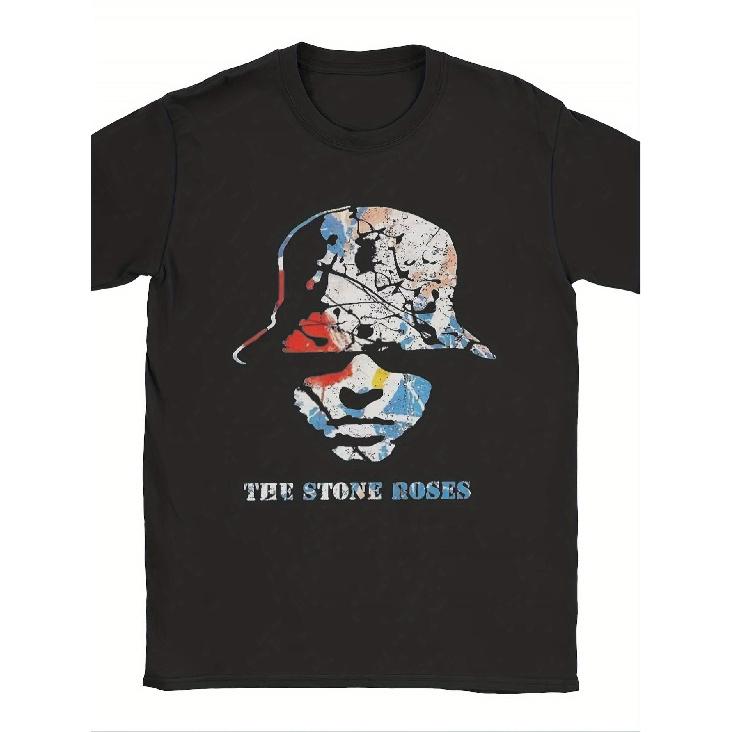 Men S Vintage The Stone Roses Band T-Shirt - Soft Breathable Retro 90s Indie Rock Tee with Iconic Face Graphic & The Stone Roses Lettering - S чёрный
