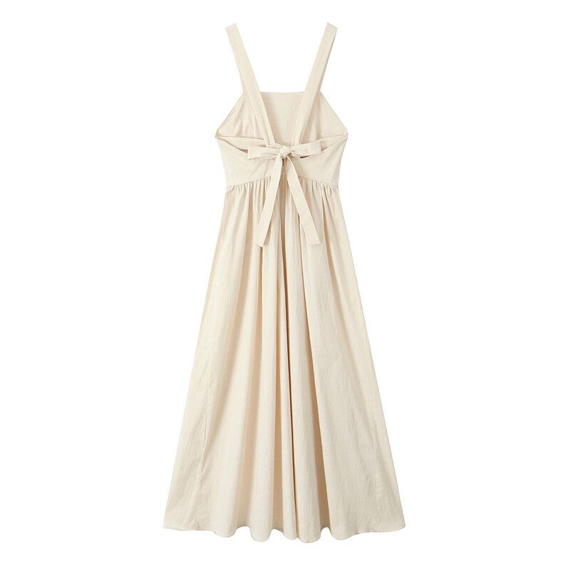 Fashion Style 2024 Summer New Women's Clothing Temperament Square Collar Sling Drape Dress Long Dress 7949653