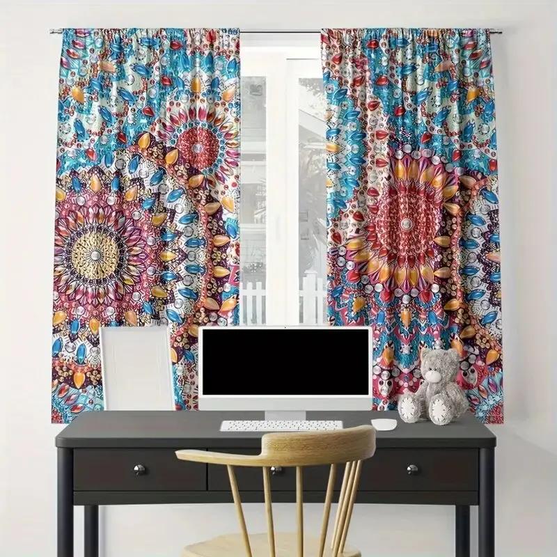 Christmas Decorations: Colorful Crystal Diamond Bohemian Pattern Printed Curtains   Home Decoration   Room Decoration