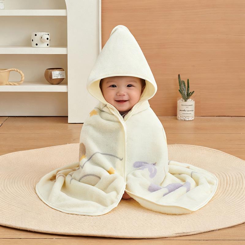 Cartoon Hooded Baby Swaddle & Bath Towel - Coral Fleece, Absorbent, Embroidered, Newborn To Toddler