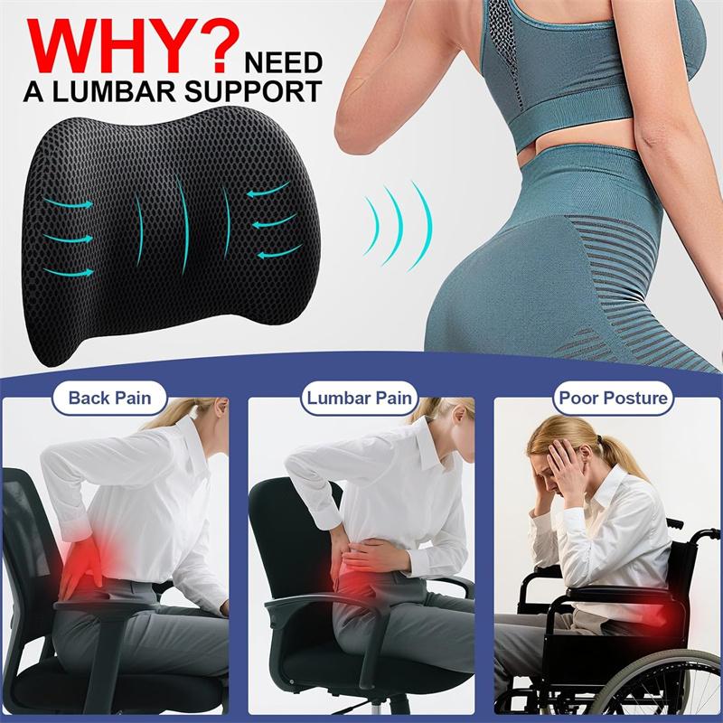 Lumbar Support Pillow For Office Chair, Car Lower Back Pain Relief, Memory Foam